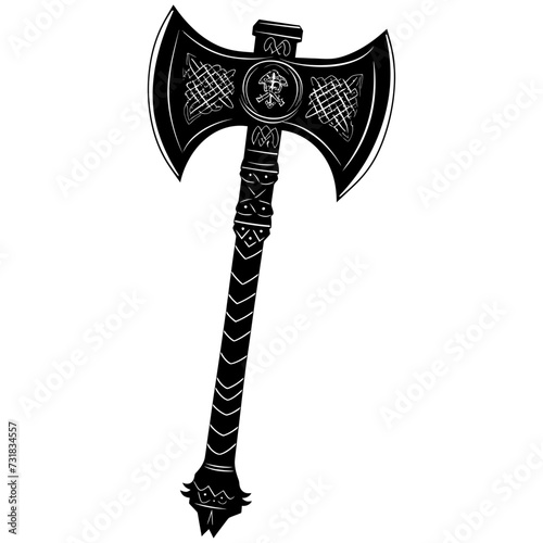 Silhouette viking ax or axe or warhammer weapon in mmorpg game black color only