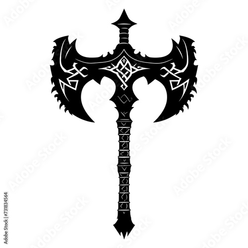 Silhouette viking ax or axe or warhammer weapon in mmorpg game black color only