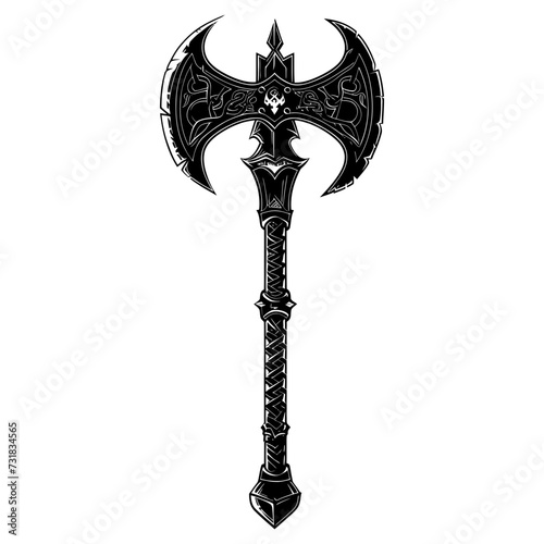 Silhouette viking ax or axe or warhammer weapon in mmorpg game black color only