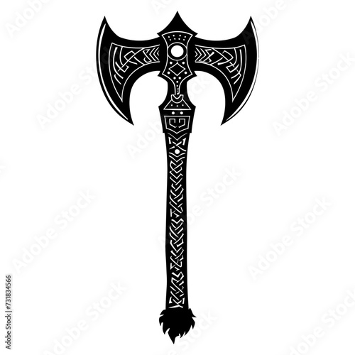 Silhouette viking ax or axe or warhammer weapon in mmorpg game black color only