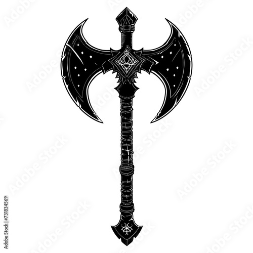 Silhouette viking ax or axe or warhammer weapon in mmorpg game black color only