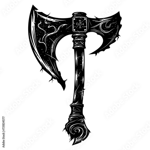 Silhouette viking ax or axe in mmorpg game black color only