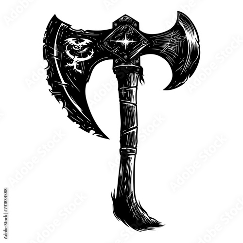 Silhouette viking ax or axe in mmorpg game black color only
