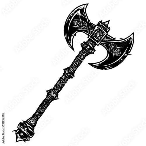Silhouette viking ax or axe or warhammer weapon in mmorpg game black color only