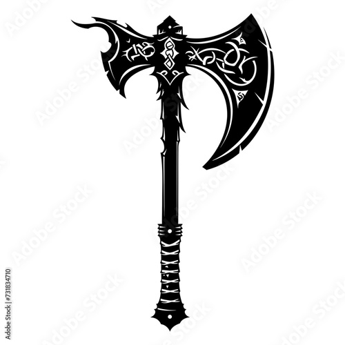 Silhouette viking ax or axe in mmorpg game black color only