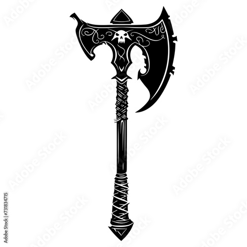 Silhouette viking ax or axe in mmorpg game black color only