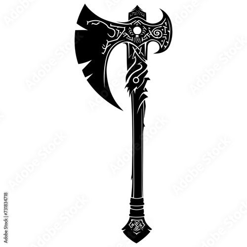 Silhouette viking ax or axe in mmorpg game black color only