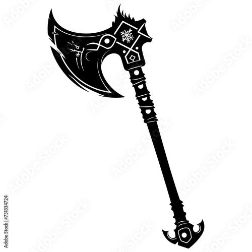 Silhouette viking ax or axe in mmorpg game black color only