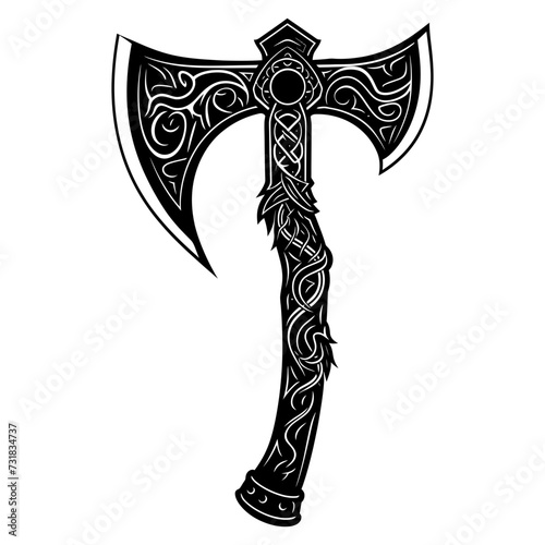 Silhouette viking ax or axe in mmorpg game black color only