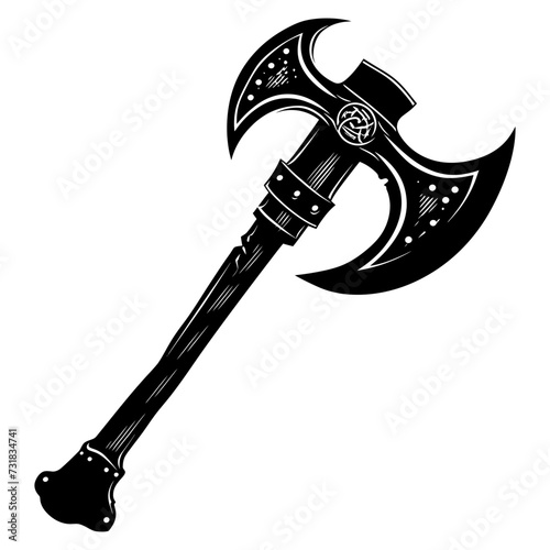 Silhouette viking ax or axe in mmorpg game black color only