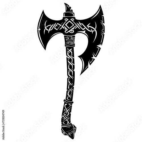 Silhouette viking ax or axe in mmorpg game black color only