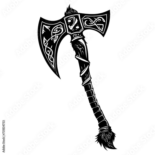 Silhouette viking ax or axe in mmorpg game black color only