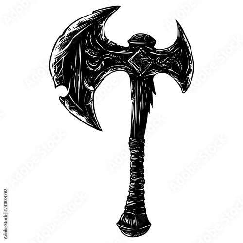 Silhouette viking ax or axe in mmorpg game black color only