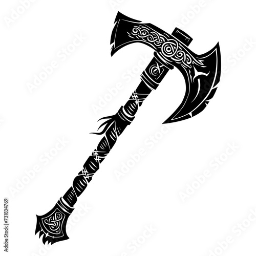 Silhouette viking ax or axe in mmorpg game black color only