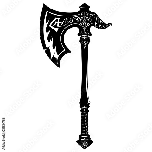 Silhouette viking ax or axe in mmorpg game black color only