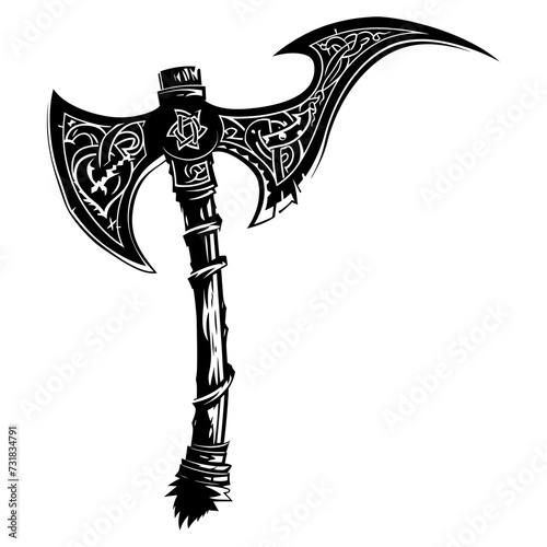 Silhouette viking ax or axe in mmorpg game black color only