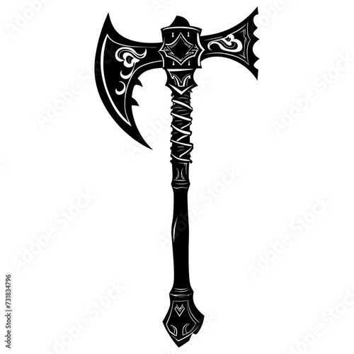 Silhouette viking ax or axe in mmorpg game black color only