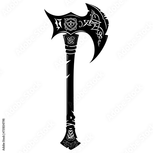 Silhouette viking ax or axe in mmorpg game black color only