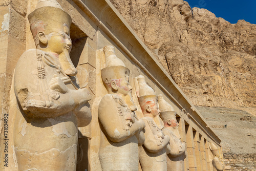 Osiris Statues at Deir el-Bahari or Temple of Queen Hatshepsut near the Valley of the Kings in Luxor West bank, Egypt photo