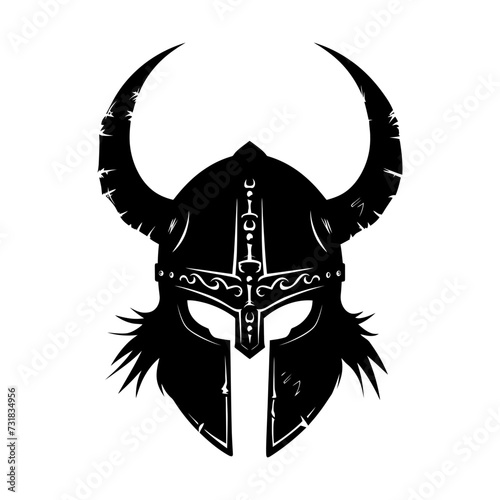 Silhouette viking helmet in mmorpg game black color only