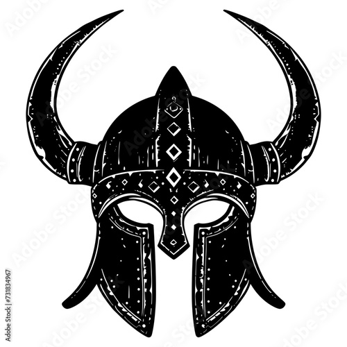 Silhouette viking helmet in mmorpg game black color only