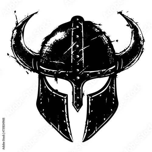 Silhouette viking helmet in mmorpg game black color only