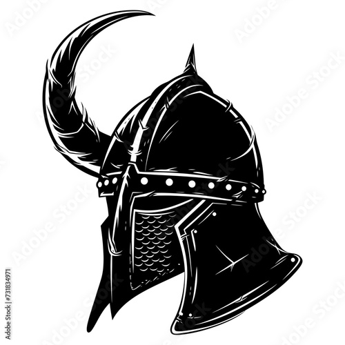 Silhouette viking helmet in mmorpg game black color only