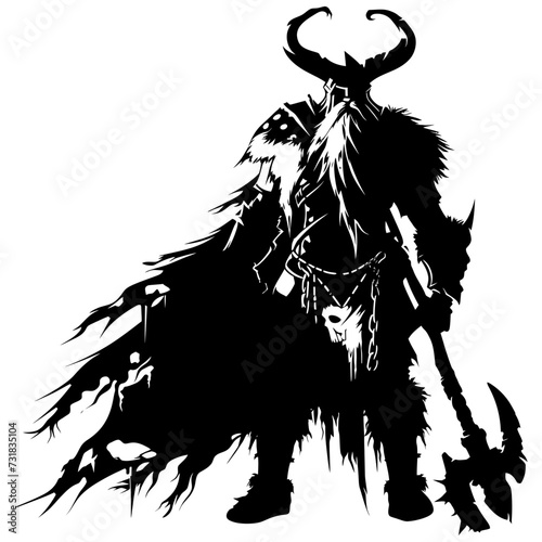 Silhouette viking warrior in mmorpg game black color only