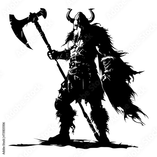 Silhouette viking warrior in mmorpg game black color only