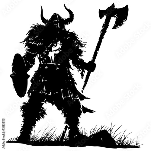 Silhouette viking warrior in mmorpg game black color only