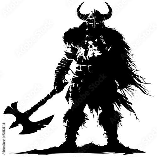 Silhouette viking warrior in mmorpg game black color only