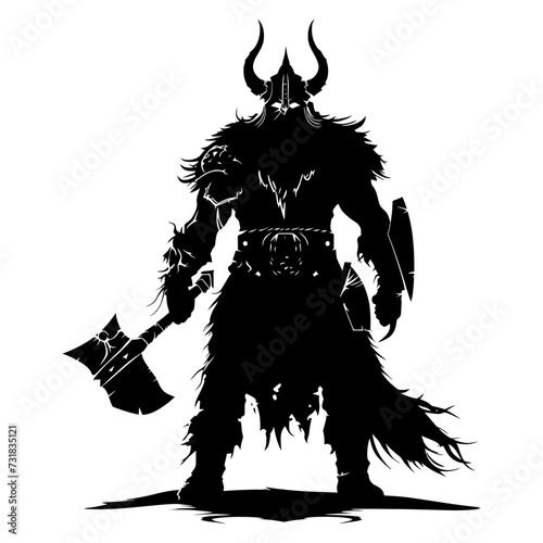 Silhouette viking warrior in mmorpg game black color only