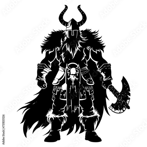 Silhouette viking warrior in mmorpg game black color only