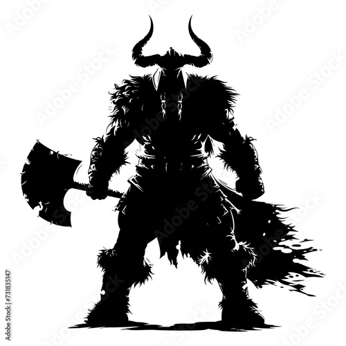 Silhouette viking warrior in mmorpg game black color only