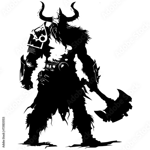 Silhouette viking warrior in mmorpg game black color only
