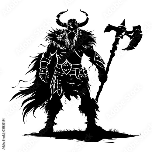 Silhouette viking warrior in mmorpg game black color only