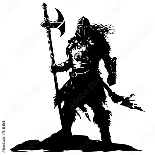 Silhouette viking warrior in mmorpg game black color only