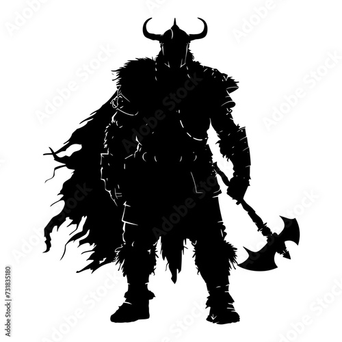 Silhouette viking warrior in mmorpg game black color only