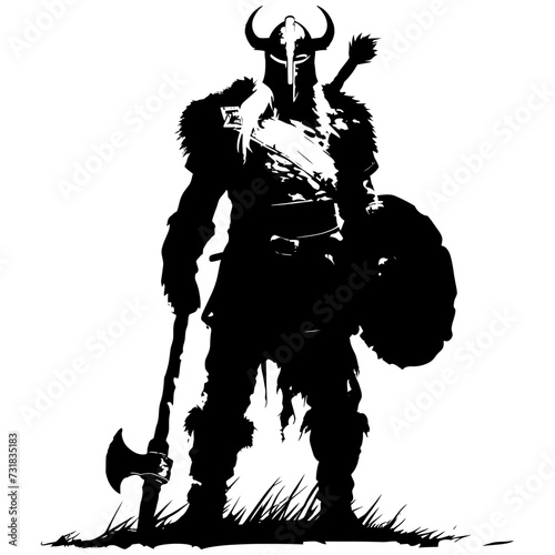 Silhouette viking warrior in mmorpg game black color only