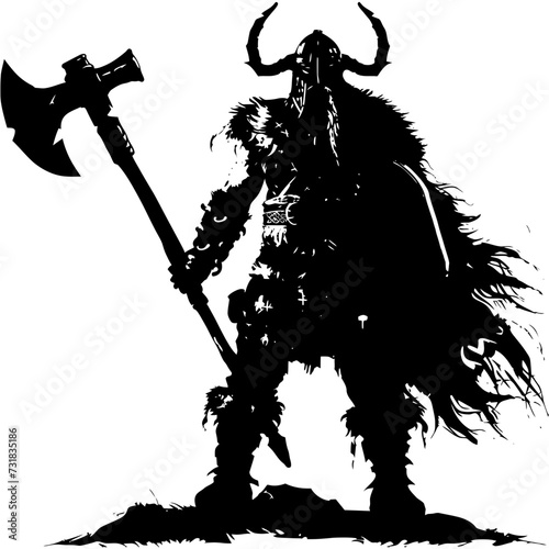 Silhouette viking warrior in mmorpg game black color only
