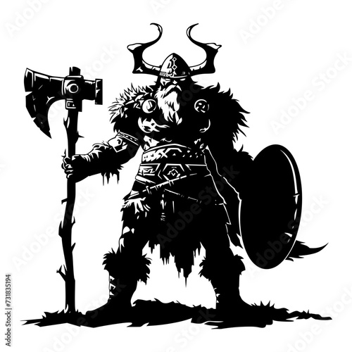 Silhouette viking warrior in mmorpg game black color only