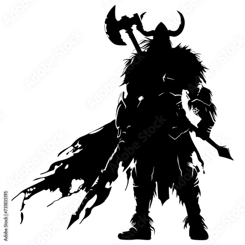Silhouette viking warrior in mmorpg game black color only