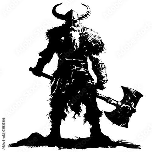 Silhouette viking warrior in mmorpg game black color only