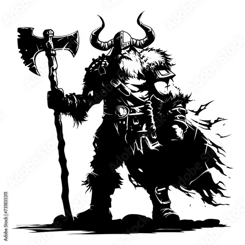 Silhouette viking warrior in mmorpg game black color only