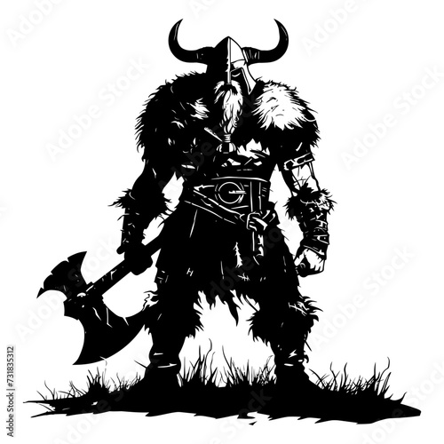 Silhouette viking warrior in mmorpg game black color only