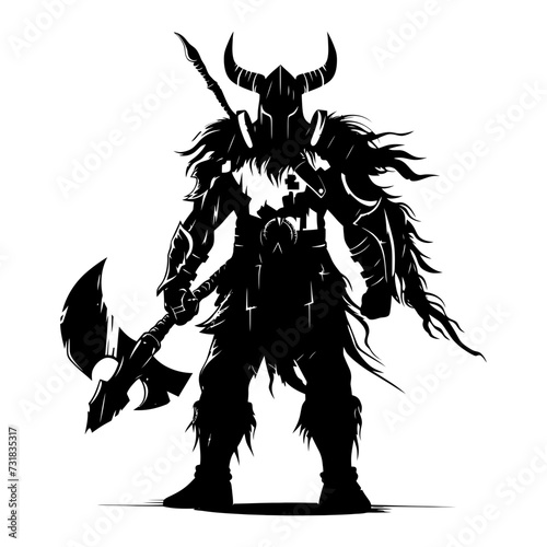 Silhouette viking warrior in mmorpg game black color only