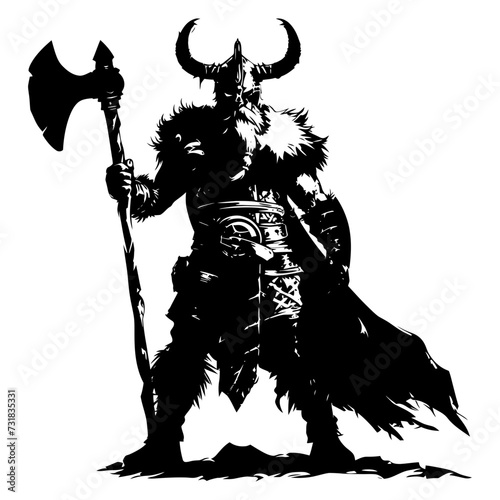 Silhouette viking warrior in mmorpg game black color only
