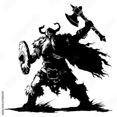 Silhouette viking warrior in mmorpg game black color only