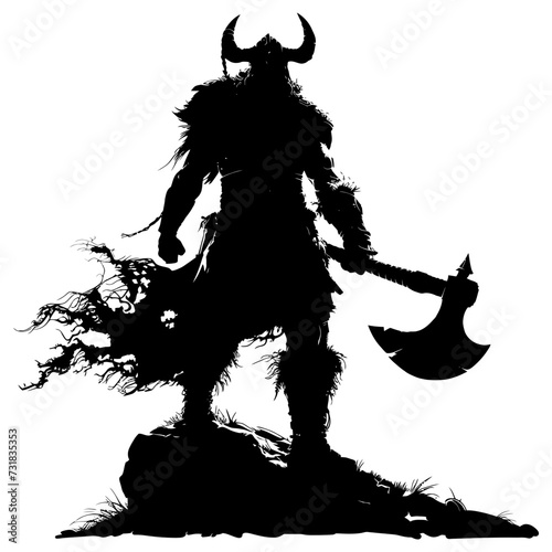 Silhouette viking warrior in mmorpg game black color only