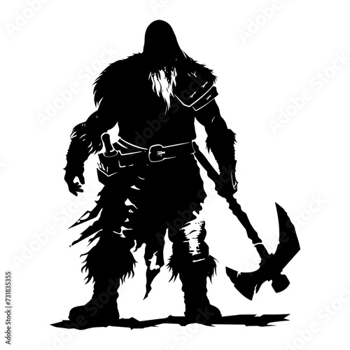 Silhouette viking warrior in mmorpg game black color only